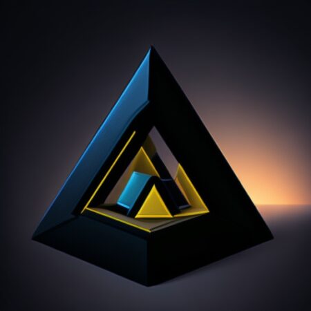 logodesign - Triangel aus Metall in schwarz, gold und blau
