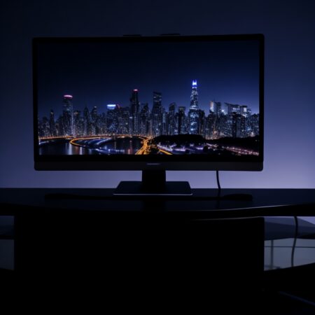 webdesign Monitor mit Skyline bei Nacht